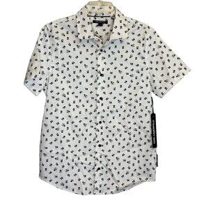 Mens Karl Lagerfeld Short Sleeve White Button Down Snap Shirt - Size Small